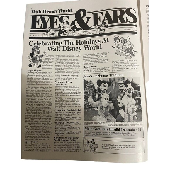 Disney Eyes & Ears 1985 Vol 15 #52/ 1986 Vol 16 #40/52 Walt Disney World 15th - Picture 7 of 12